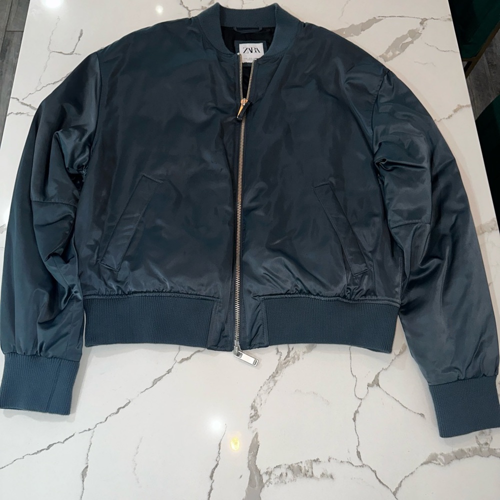 Zara Blue Zip Up Bomber Jacket With Side Pockets Size XL. In Great Condition. - Picture 2 of 13
